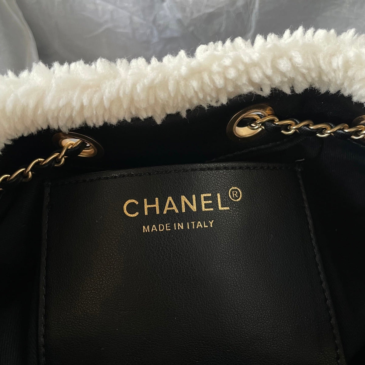 CC 25C Hobo Bag 30cm Black White Lambskin Gold Hardware