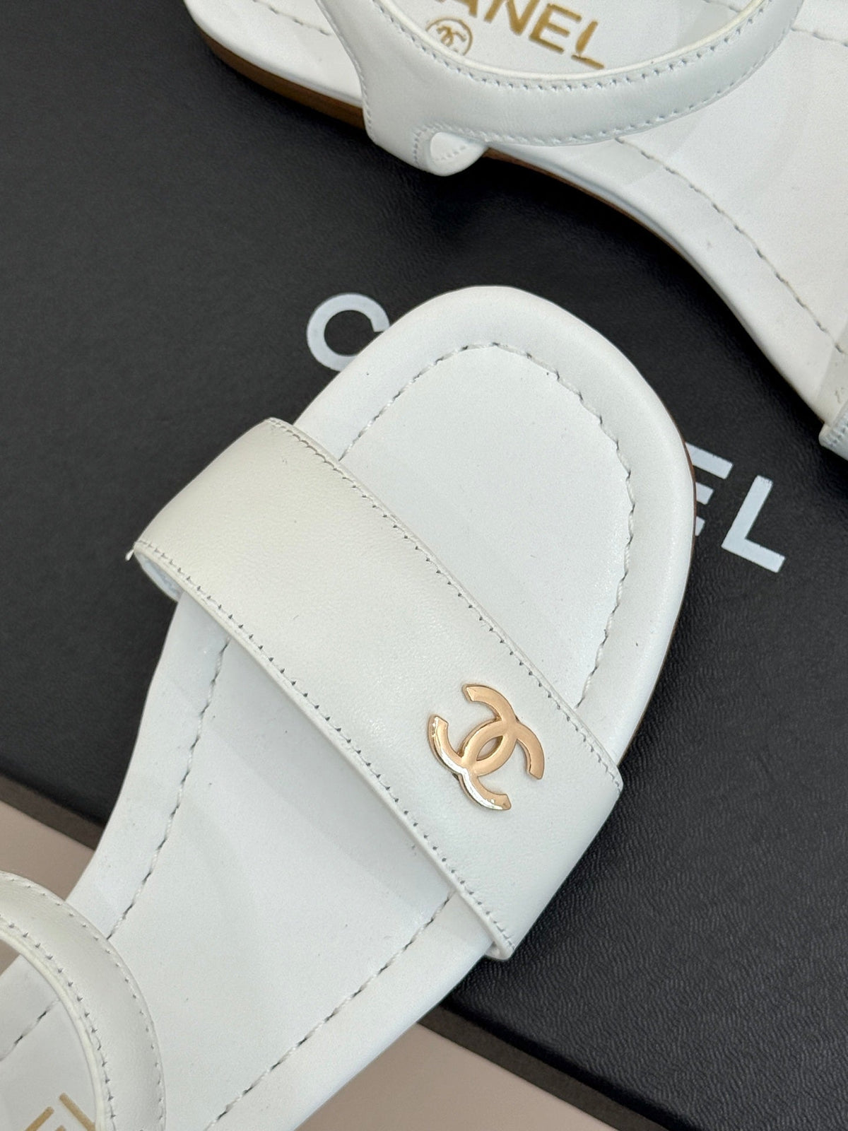 CC 26s Strap Flat Sandals White Lambskin 920334