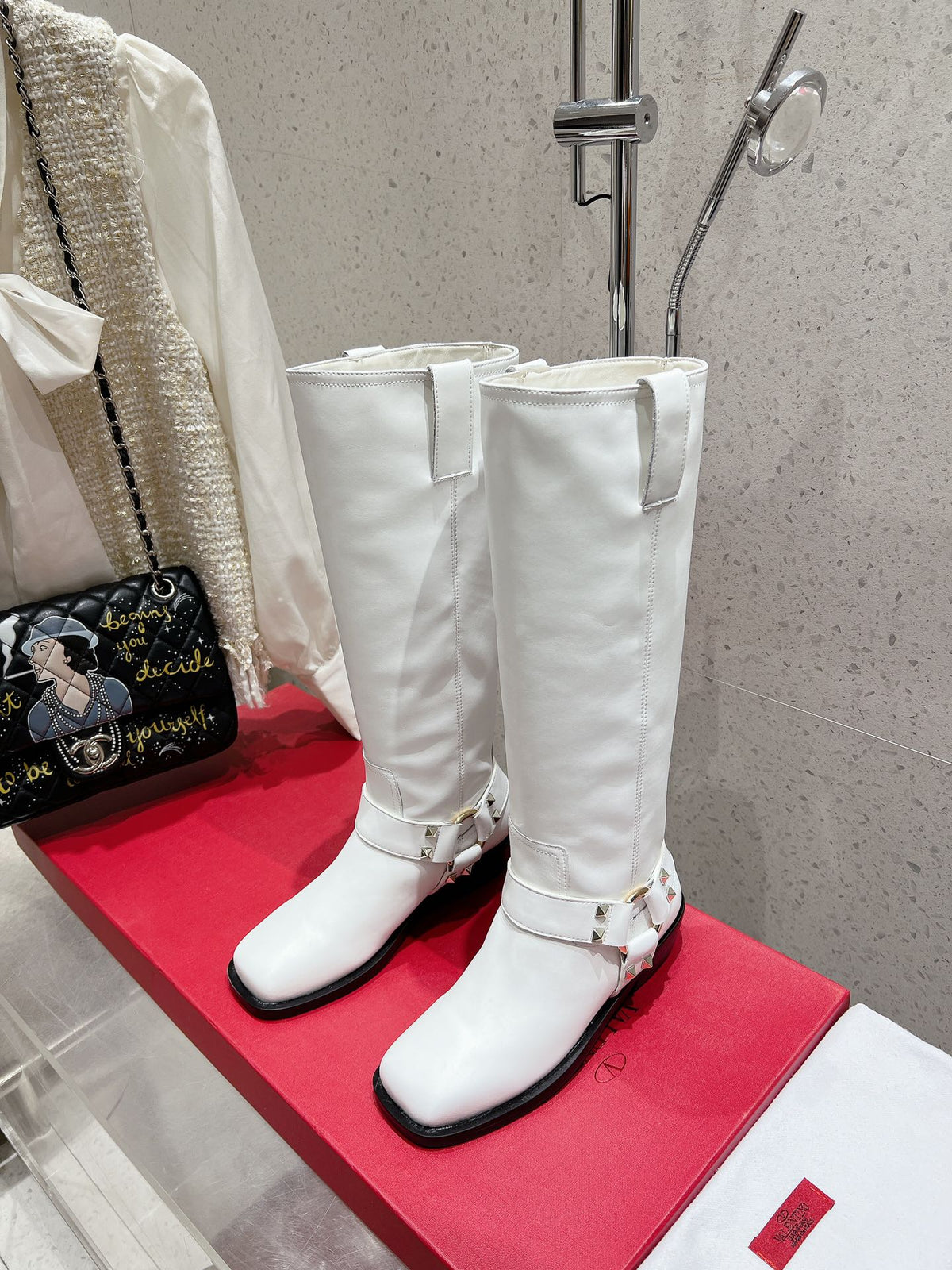 Valentino 2025 Biker High Boot White Calfskin 554163
