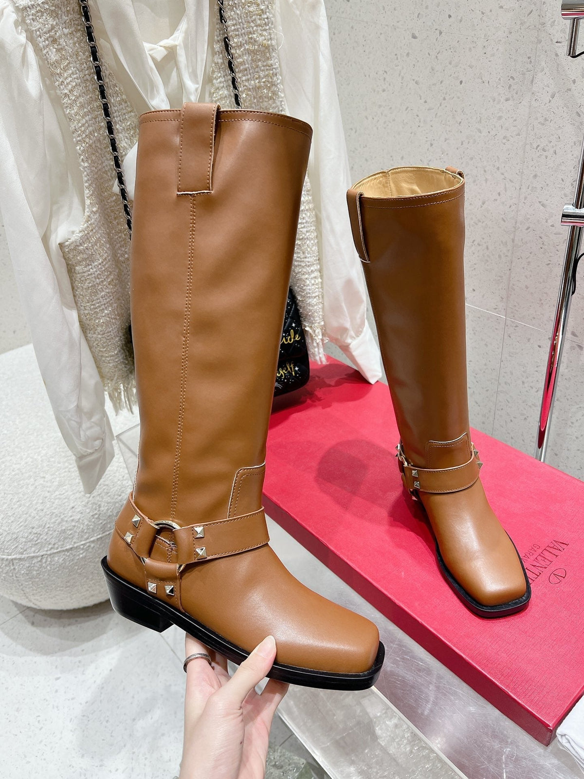 Valentino 2025 Biker High Boot Brown Calfskin 554164