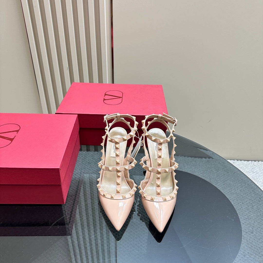 Rockstud Slingback 95mm Pink Patent Calfskin