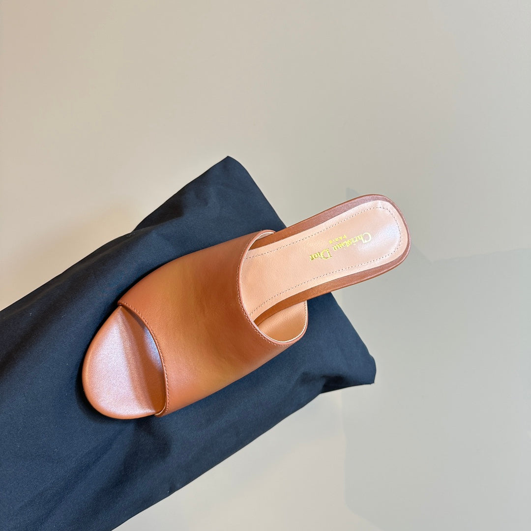 CD Icon Heeled Slide 95mm Brown Calfskin