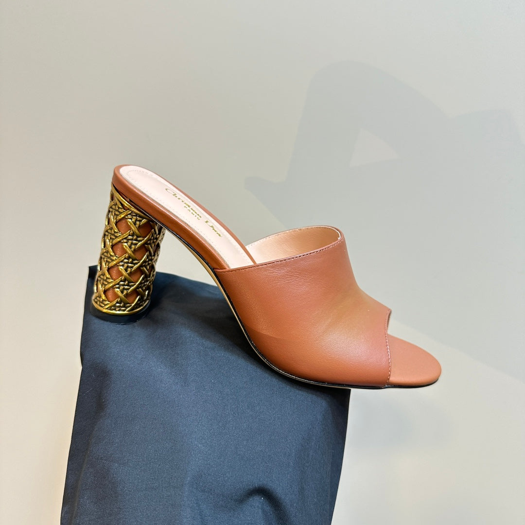 CD Icon Heeled Slide 95mm Brown Calfskin