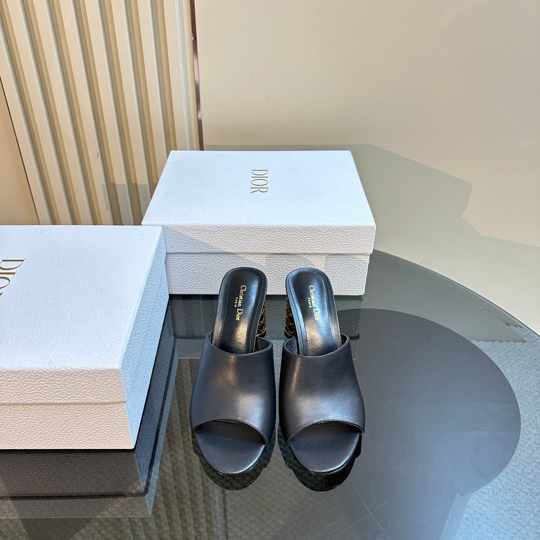 CD Icon Heeled Slide 95mm Black Calfskin