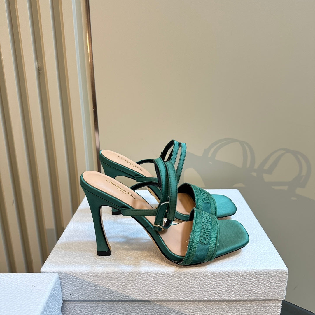 CD Dway Heeled Sandal 105mm Green Silk And Lambskin