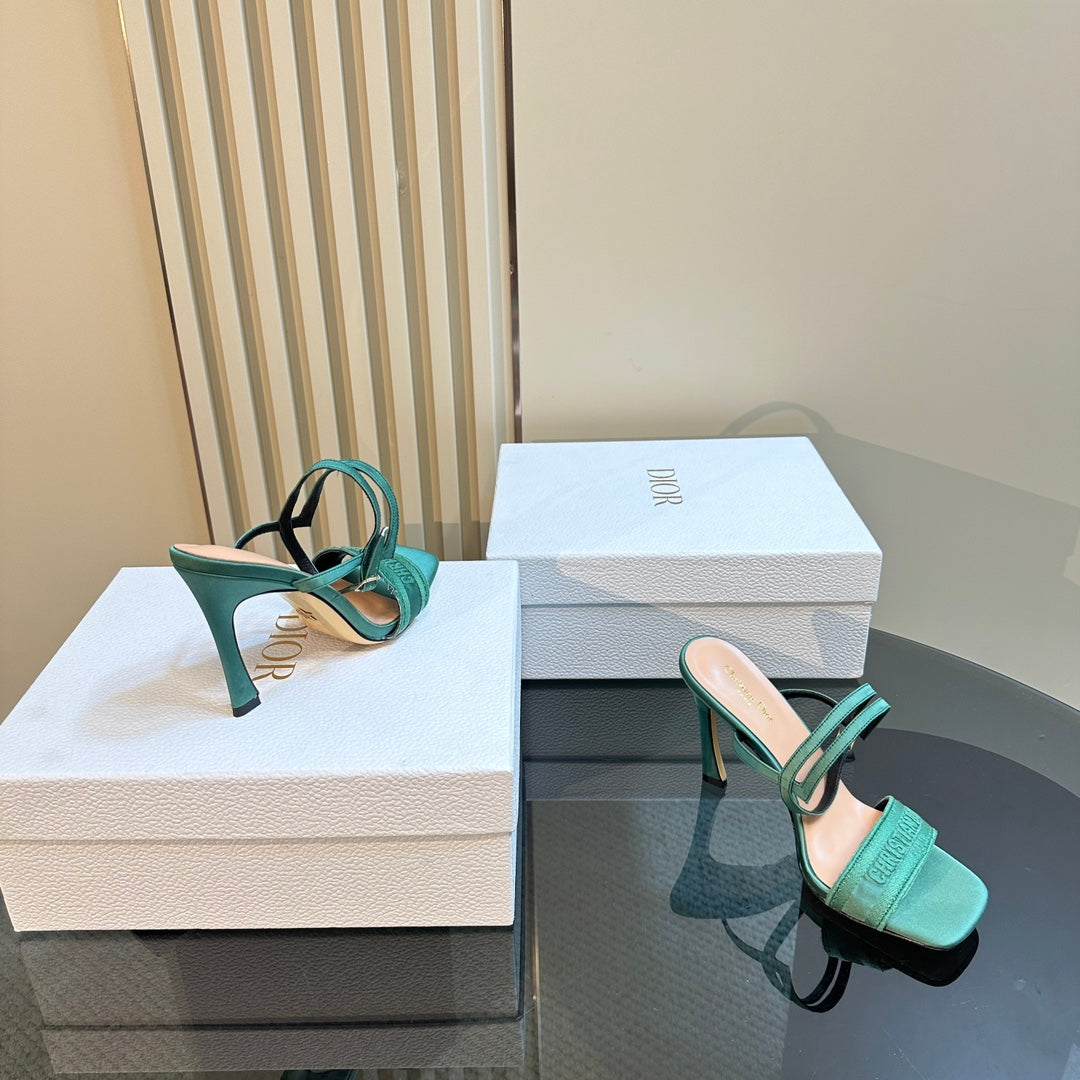 CD Dway Heeled Sandal 105mm Green Silk And Lambskin