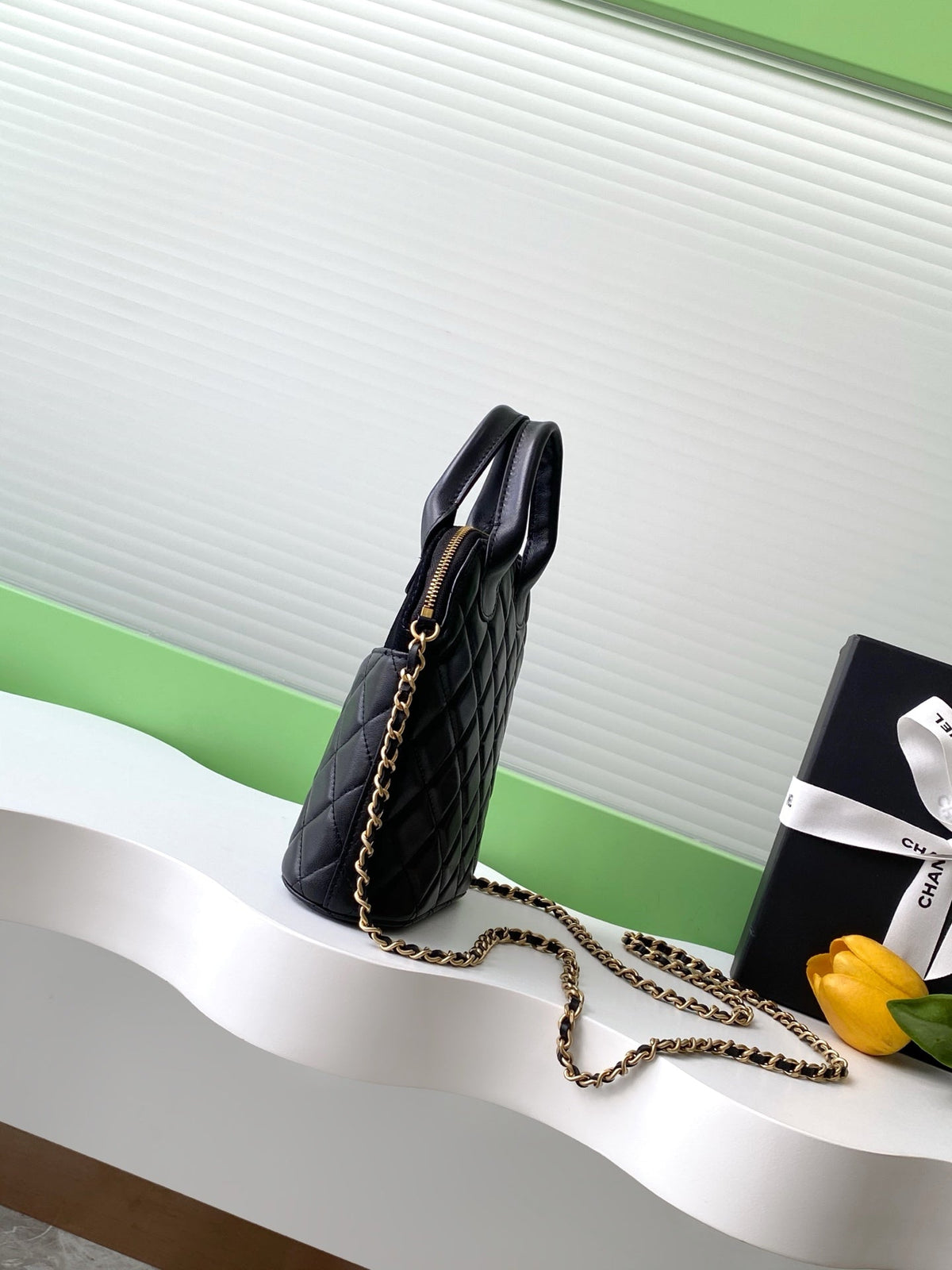 CC 25A Clutch With Chain 18cm Black Suede Calfskin