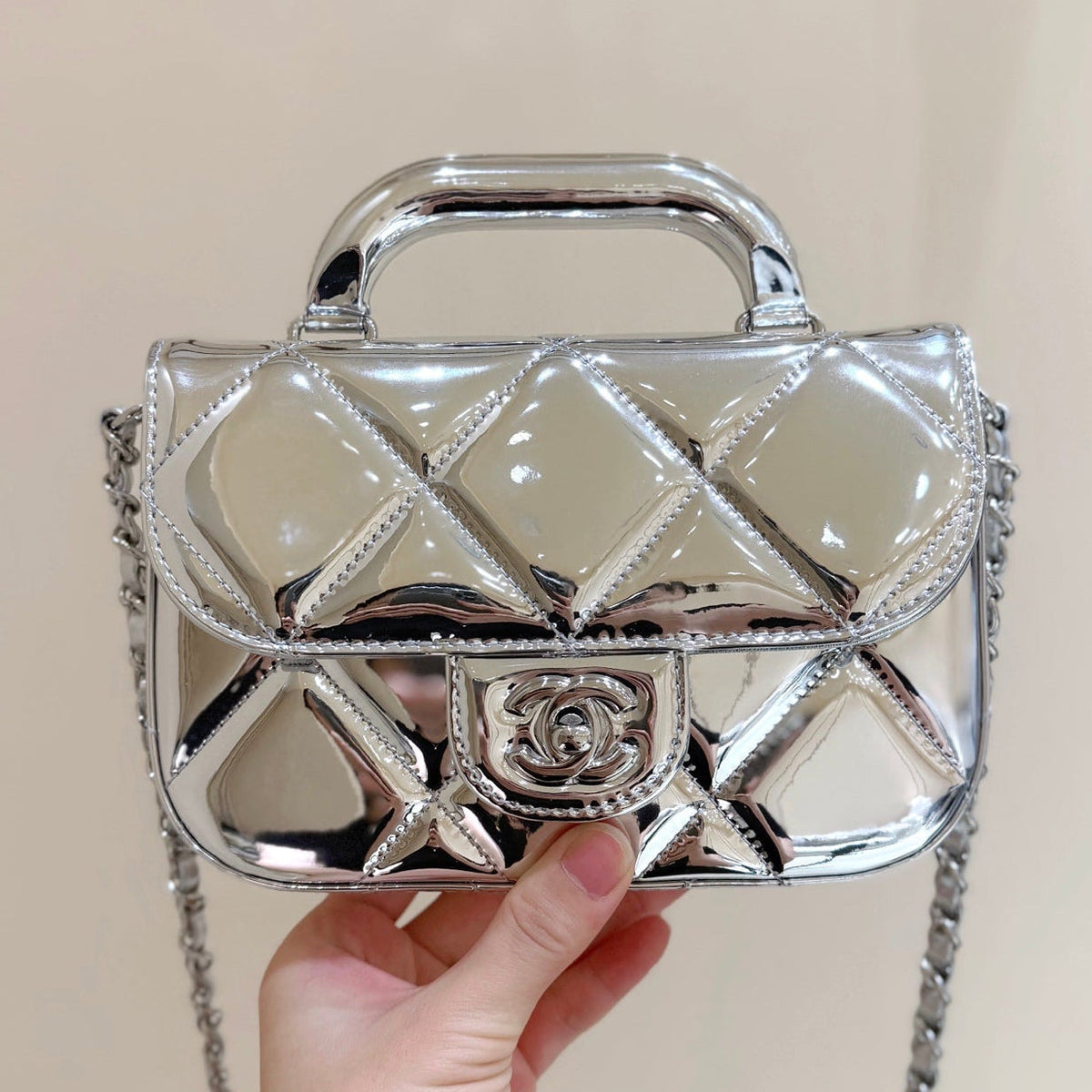 Chanel 2025 Bag Silver Shine Calfskin 345983