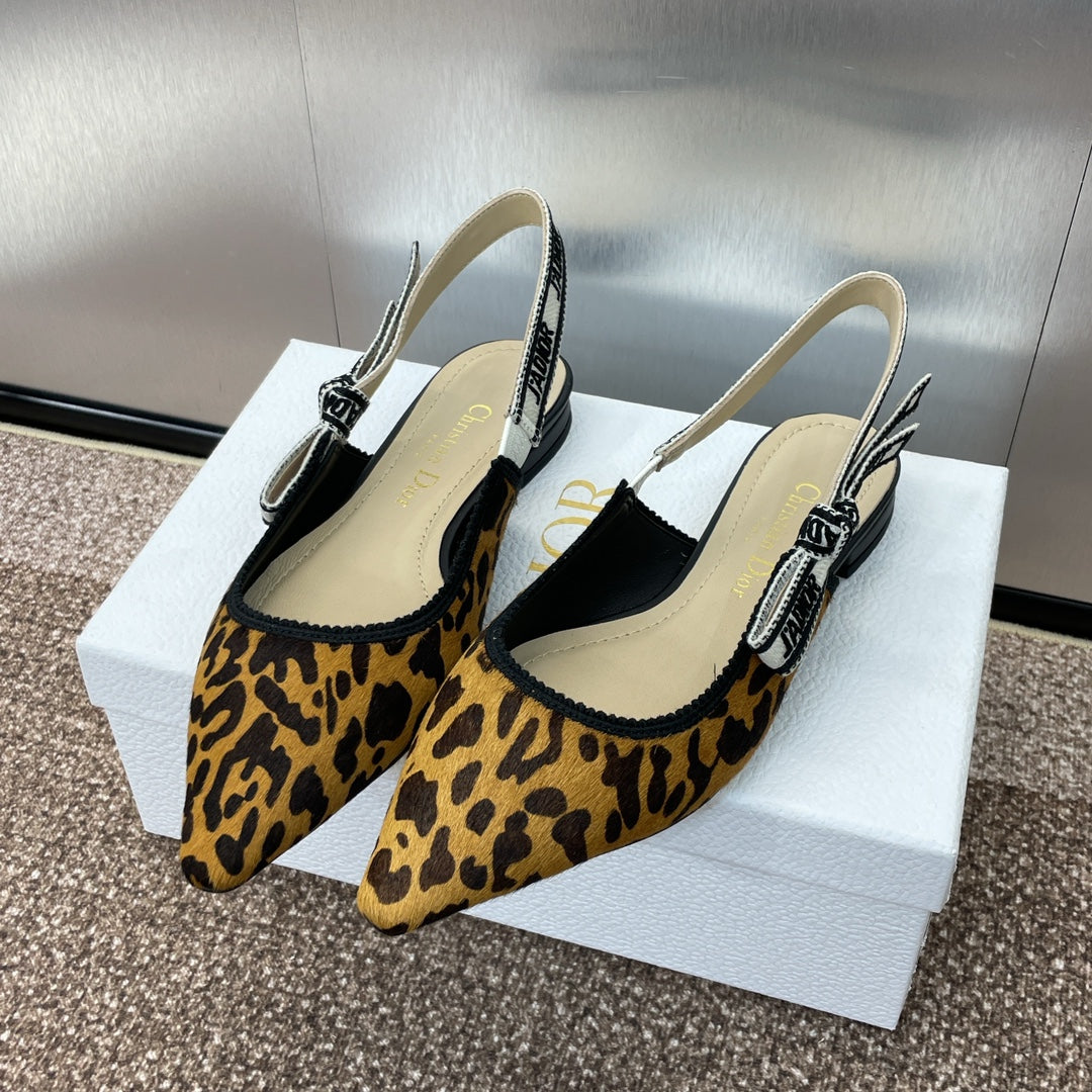 CD J'Adior Slingback Flat Leopard Print Yellow Black Nubuck Leather