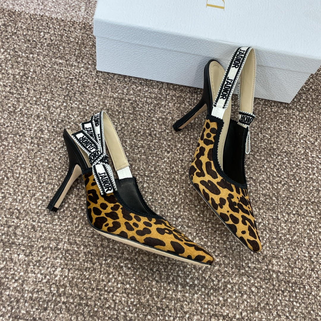 CD J'Adior Slingback Pump 95mm Leopard Print Yellow Black Nubuck Leather