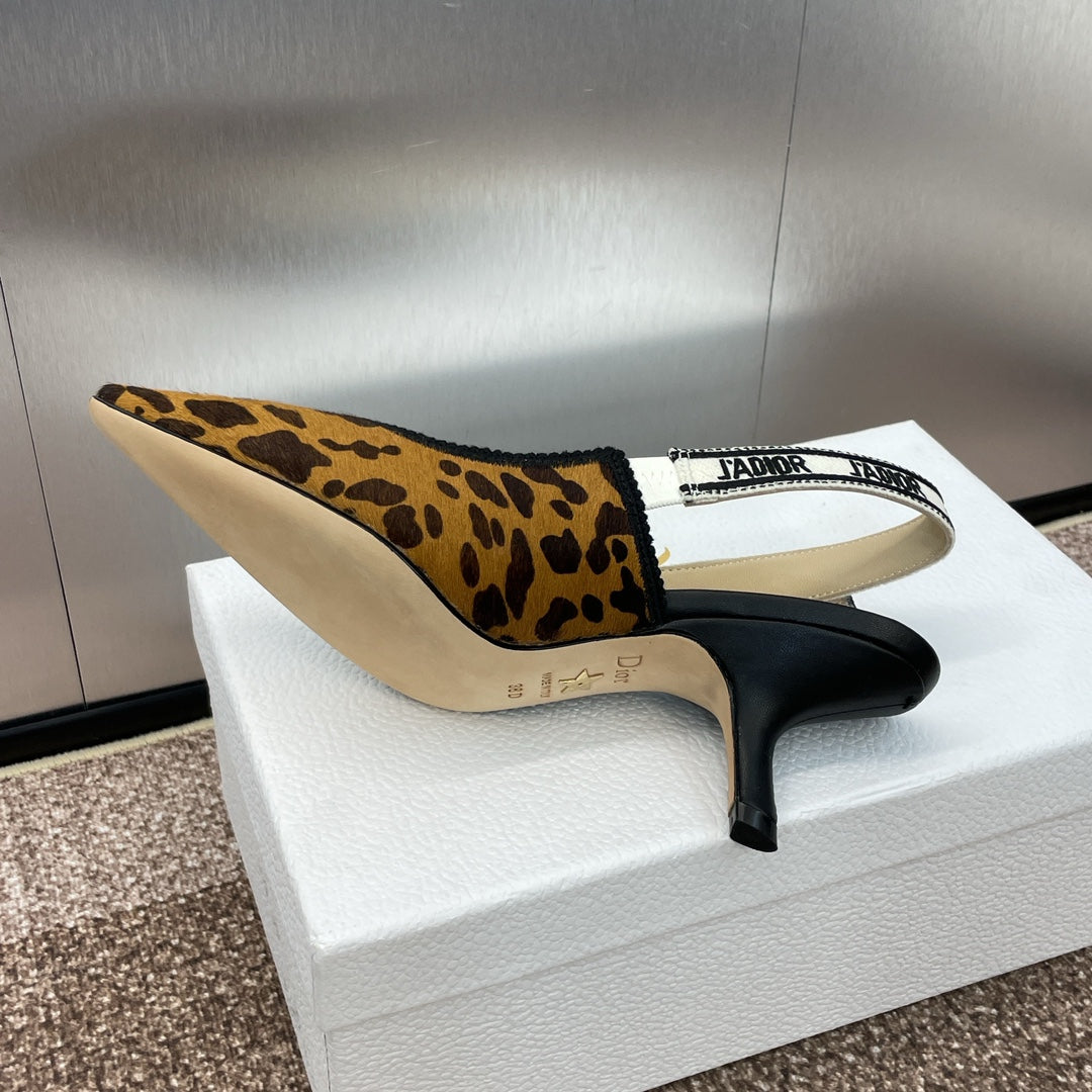 CD J'Adior Slingback Pump 95mm Leopard Print Yellow Black Nubuck Leather
