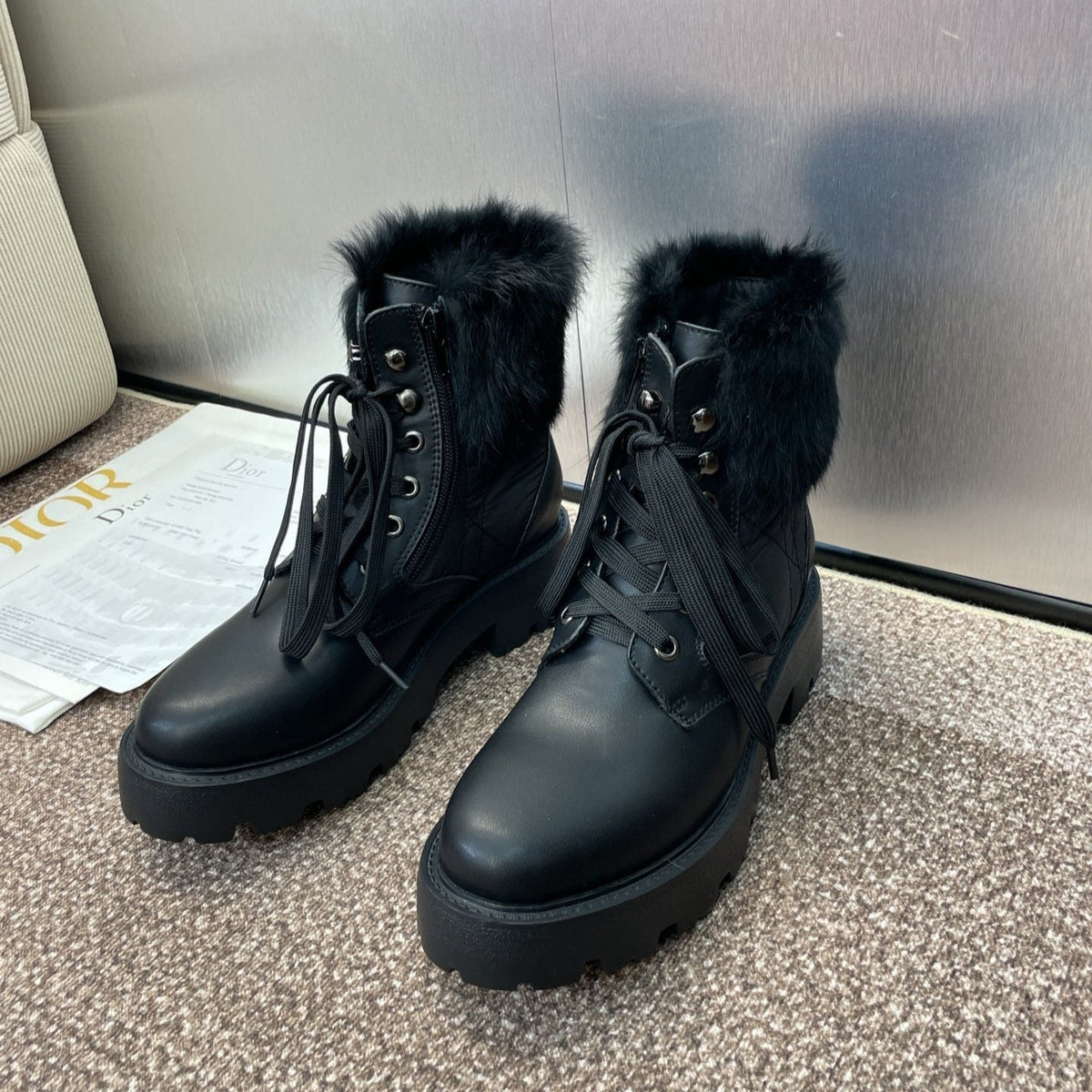 CD ankle boots black leather mix wool 433137