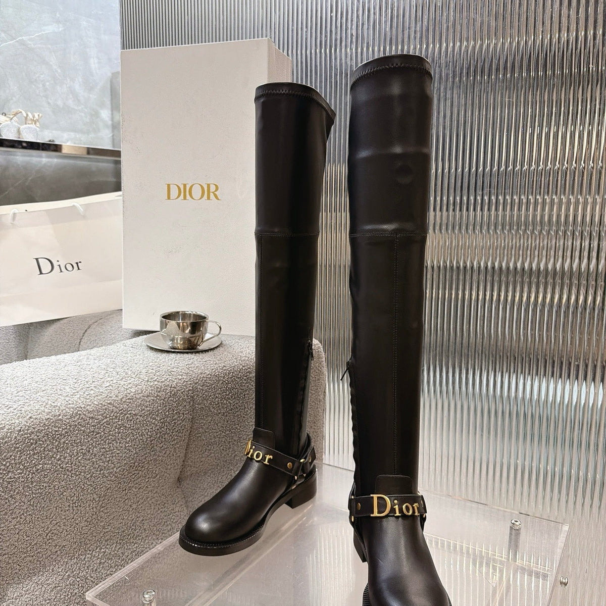 CD 26s Bolt Over-The-Knee Boot Black Calfskin 924099
