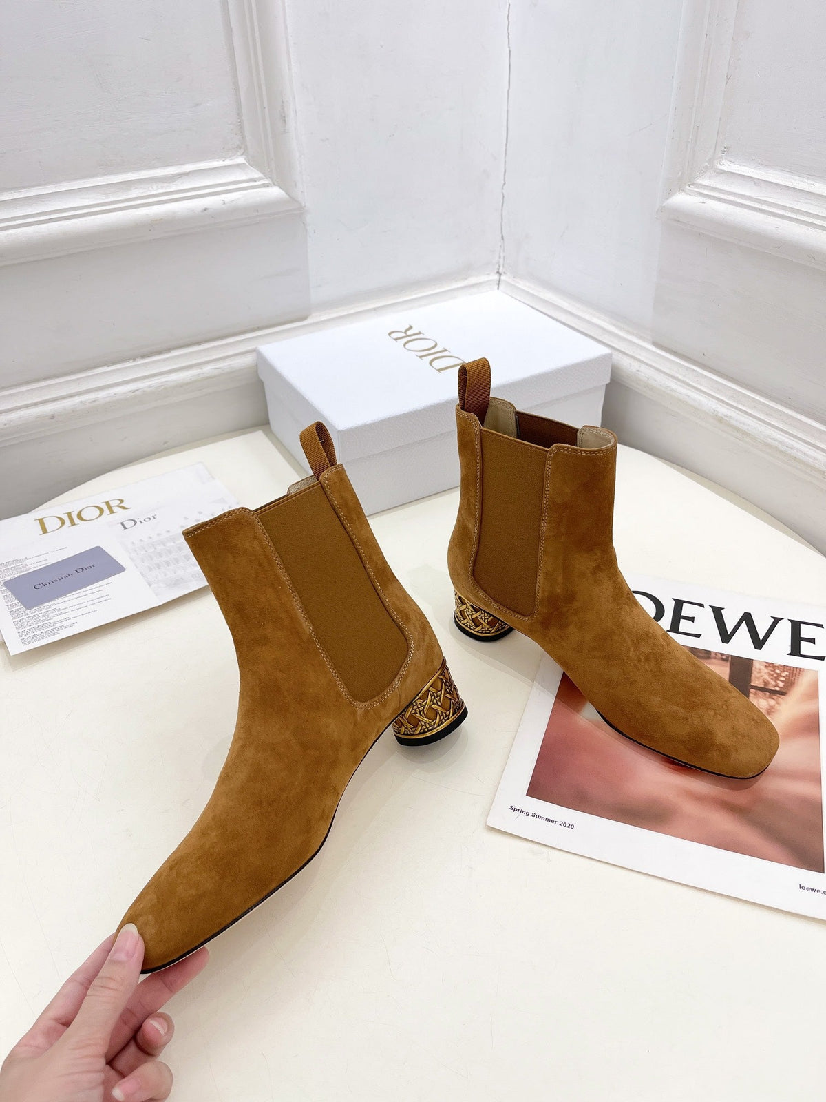 CD Icon Heeled Ankle Boot 40mm Brown Orange Suede