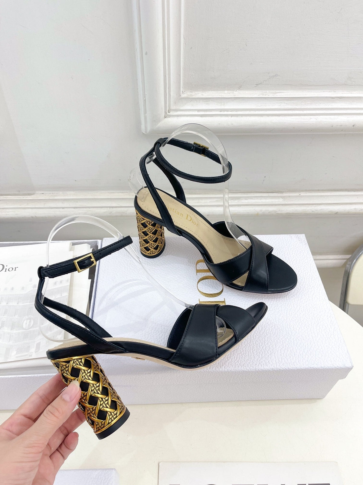 CD Icon Heeled Sandal 80mm Black Calfskin