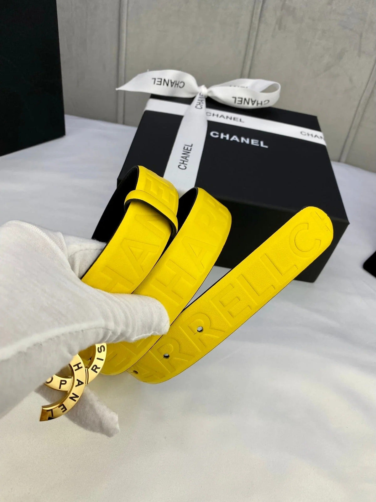 CC Women's Belt 3.0CM Yellow Cowhide 586498