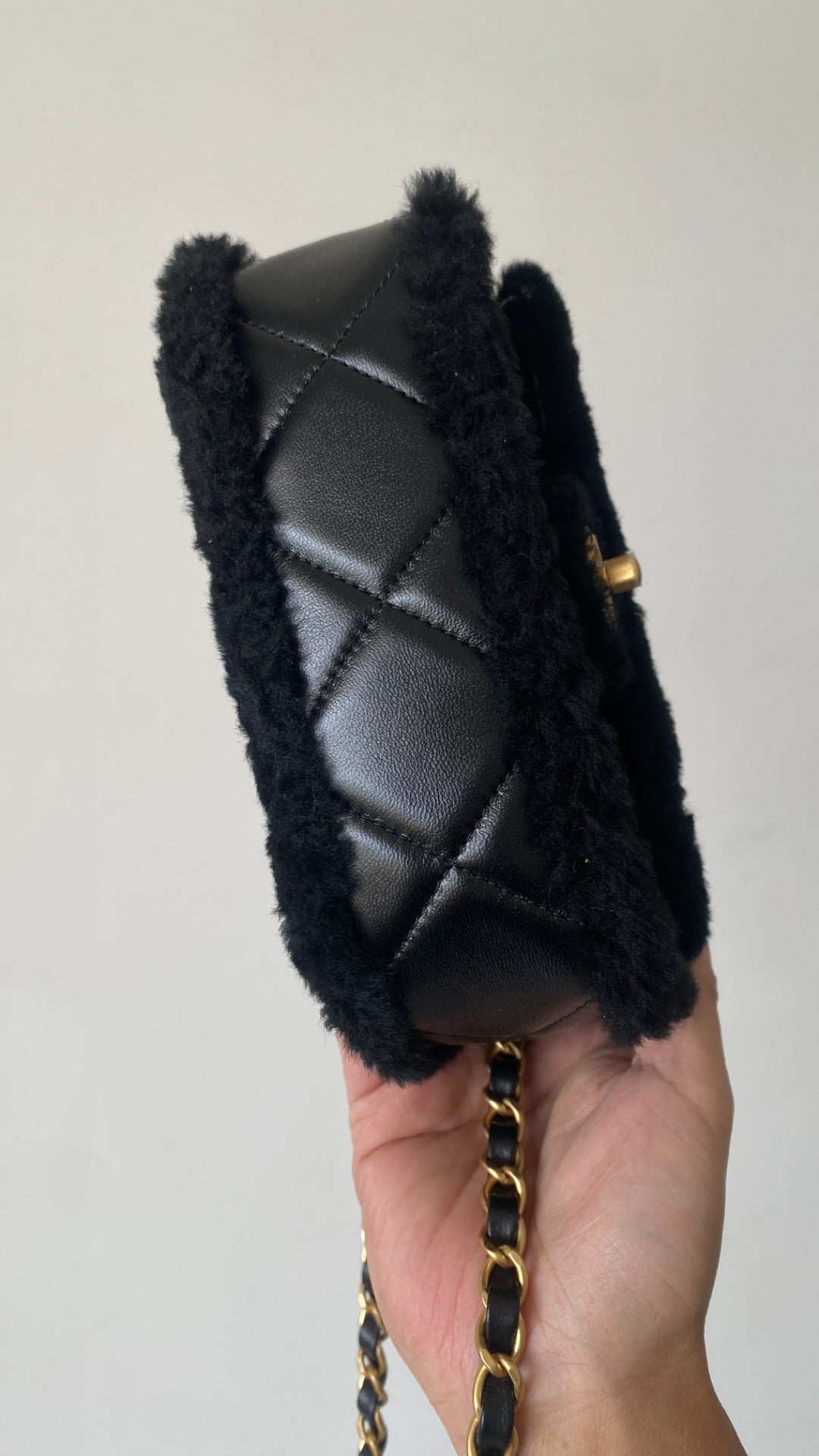 Chanel 25 Shearling Bag Black Wool Lambskin
