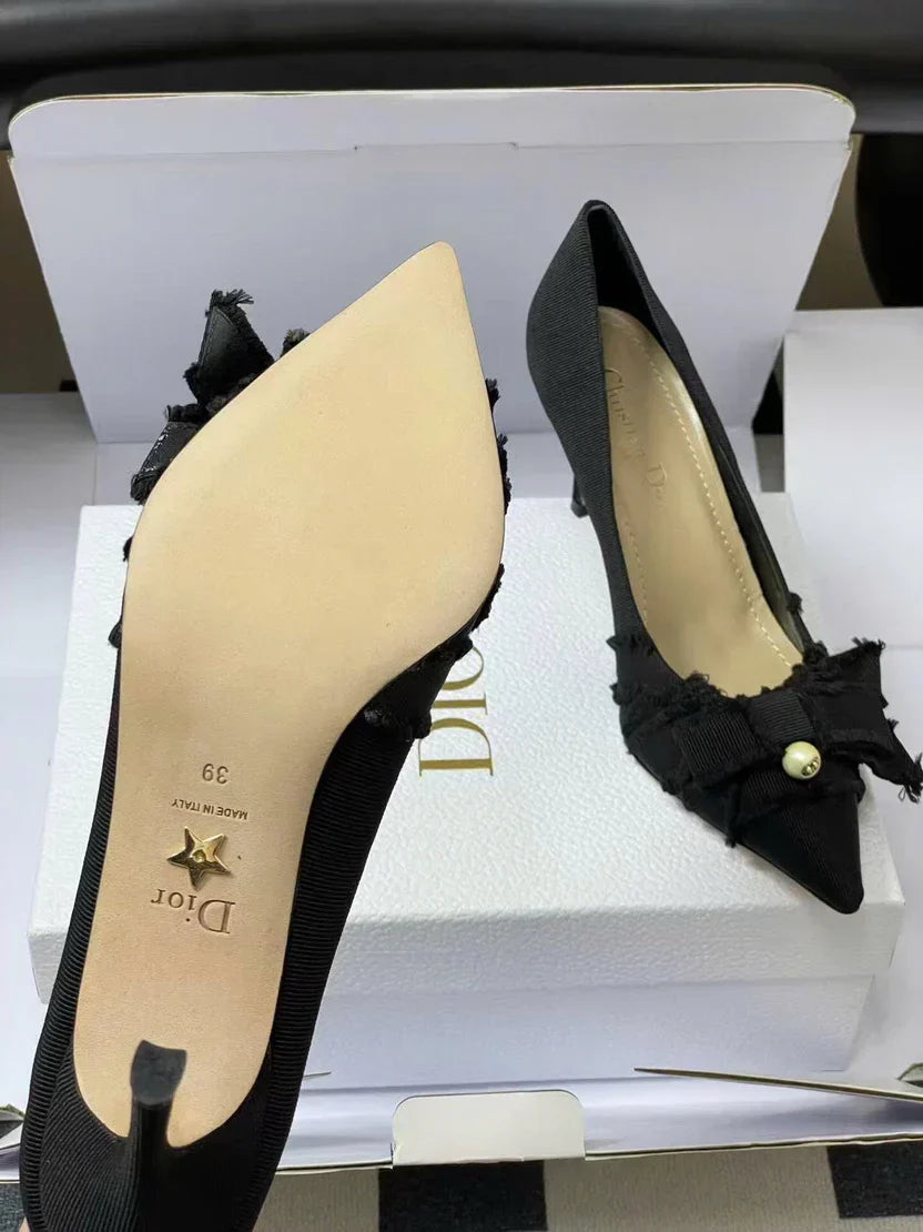 CD Adiorable Pearl Fringe 10cm Pumps in Black Silk Grosgrain