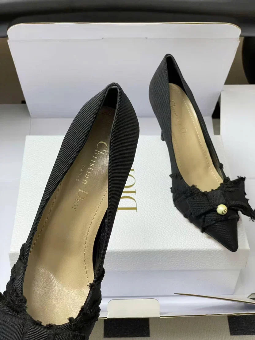 CD Adiorable Pearl Fringe 10cm Pumps in Black Silk Grosgrain
