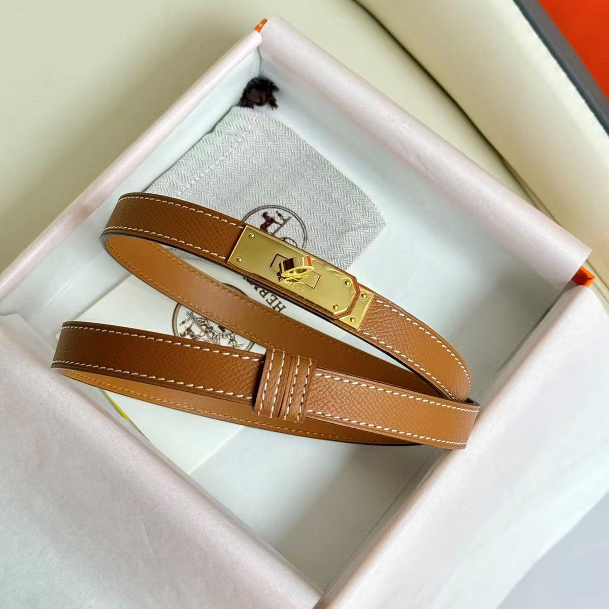 HM Kelly Belt 18mm Brown Epsom Leather GHW