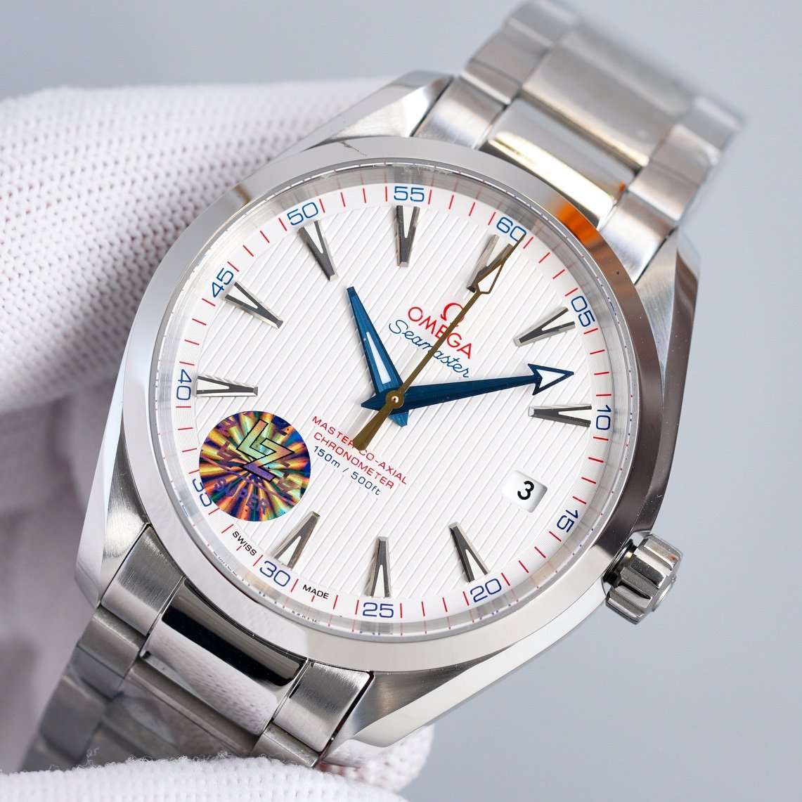 SEAMASTER AQUA TERRA 150M CO-AXIAL WHITE DIAL BLUE HAND
