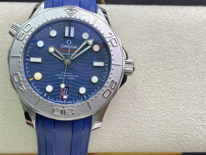 SEAMASTER DIVER 300 STAINLESS STEEL BLUE DIAL RUBBER STRAP