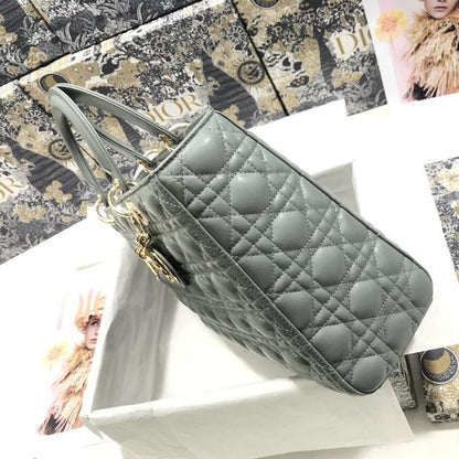 LARGE LADY BAG 32CM GRAY CANNAGE LAMBSKIN