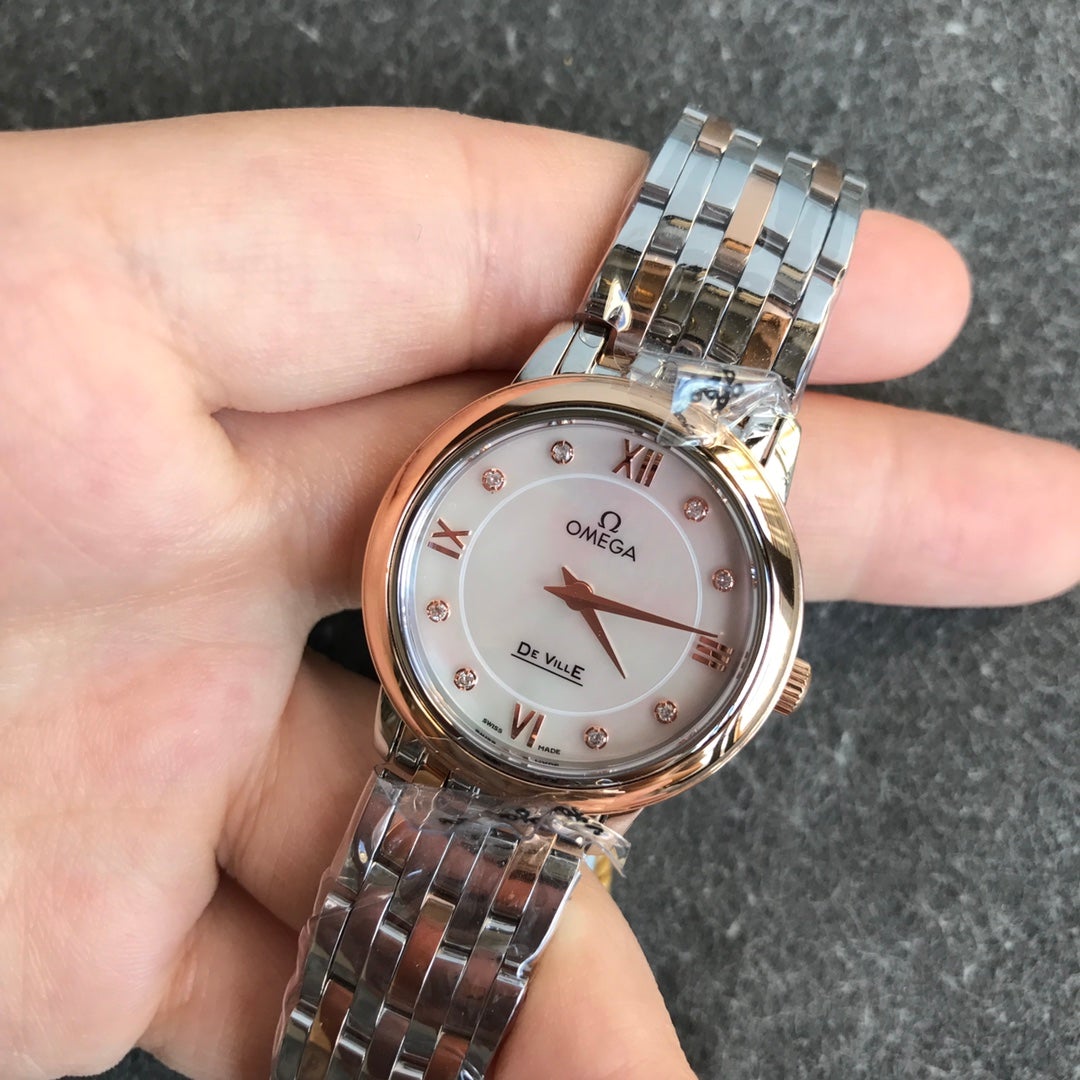 DEVILLE PRESTIGE 27MM QUARTZ ROSE GOLD STEEL DIAMOND NUMERALS