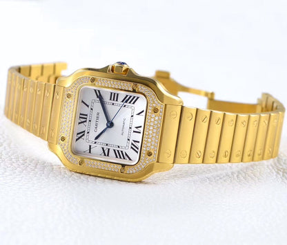 SANTOS LADY 35.1MM AUTOMATIC GOLD DIAMOND BEZEL