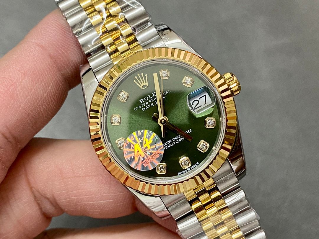 DATEJUST 31MM GOLD STEEL GREEN DIAL
