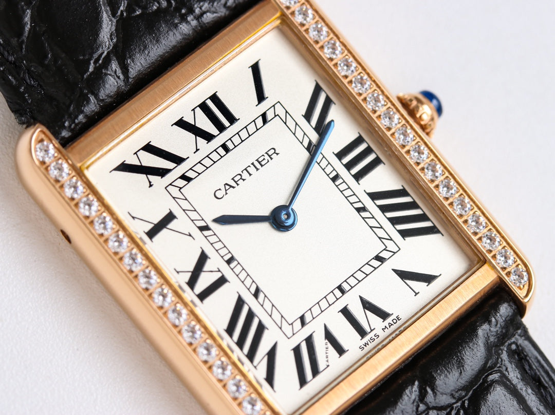 TANK SOLO PINK GOLD DIAMOND BEZEL CROCODILE LEATHER