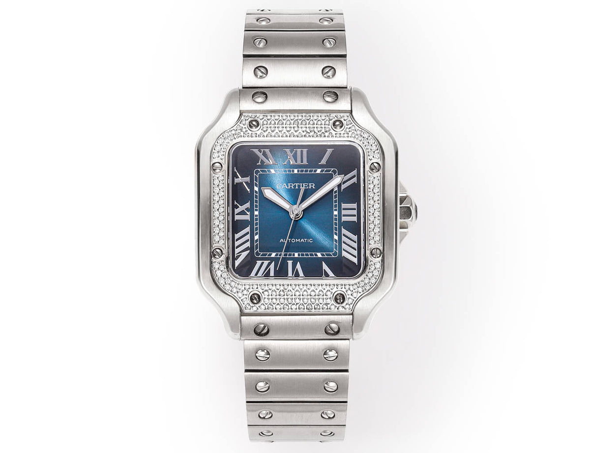 SANTOS LADY 35.1MM STEEL CASE BLUE DIAL DIAMOND BEZEL