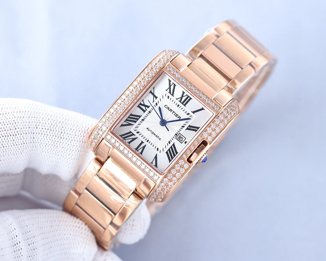 TANK ANGLAISE 30 PINK GOLD DIAMOND BEZEL