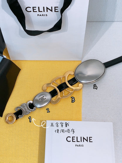 CL Signature Belt 1.8cm Black Taurillon Leather 211352