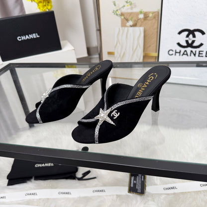 CC Star Brooch Mules Black Cashmere Leather 872824