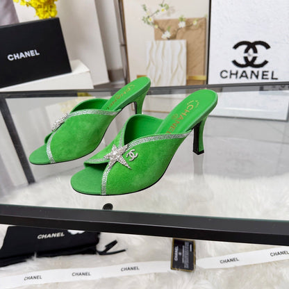 CC Star Brooch Mules Green Cashmere Leather 872820