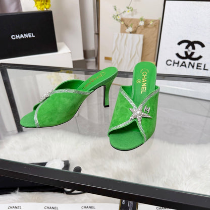 CC Star Brooch Mules Green Cashmere Leather 872820