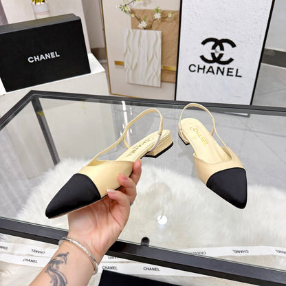 CC Slingback Flats Beige Cowhide Leather 873860