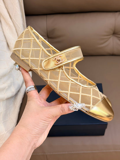 CC Coco Beach 2026 Mesh Mary Jane Gold Cowhide 888708