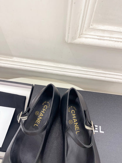 CC Square Toe Mary Jane Flats 2.5cm Black Lambskin Leather 892196