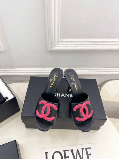 CC Double C Mules 9.5cm Black Pink Leather 891676