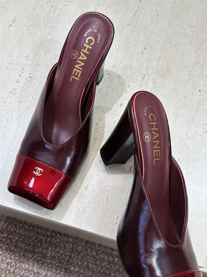 CC Cap Toe Mules 90mm Burgundy Patent Leather 896856