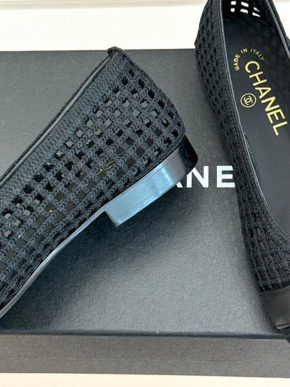 CC Mesh Woven Ballet Flats Black Woven Fabric 904675