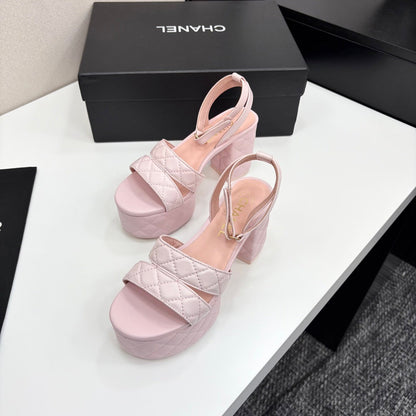 CC Platform Sandals Pink Quilted Lambskin 912869