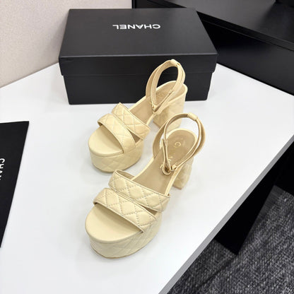 CC Platform Sandals Yellow Quilted Lambskin 912868