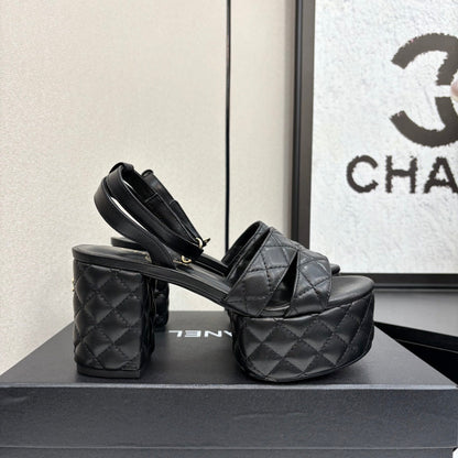 CC Platform Sandals Black Quilted Lambskin 912867