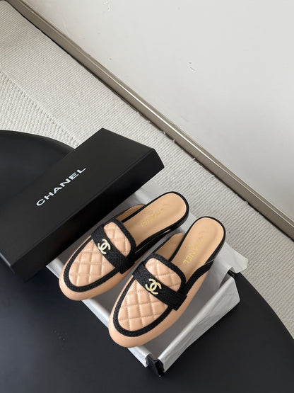 CC Quilted Logo Strap Mules Beige Leather 914192