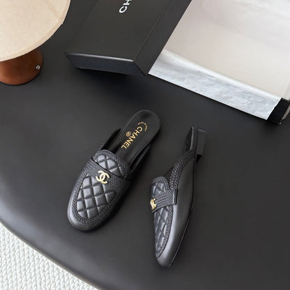 CC Quilted Logo Strap Mules Black Leather 914190