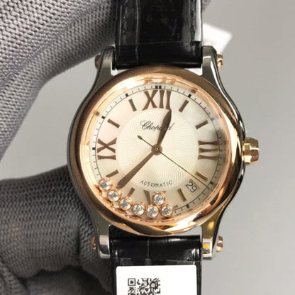 Happy Diamond Pink 36mm Pink Gold White Dial