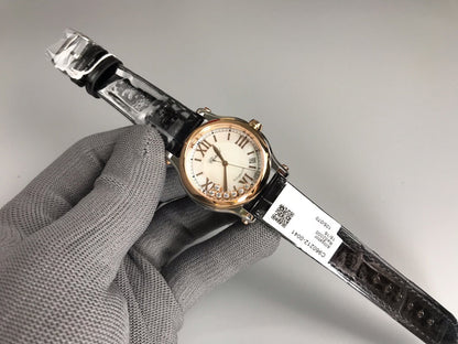 Happy Diamond Pink 36mm Pink Gold White Dial